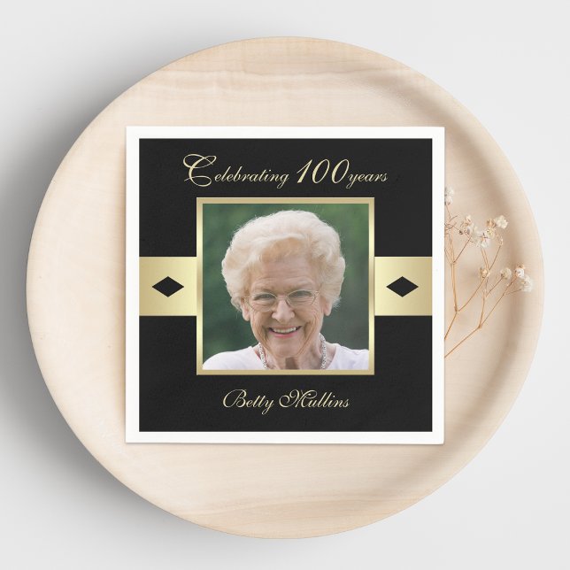 Guardanapo De Papel Foto da 100ª Festa de aniversário em papel preto (Criador carregado)