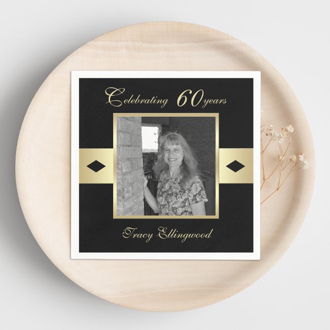 Guardanapo De Papel Foto da 60ª Festa de aniversário em preto (Criador carregado)