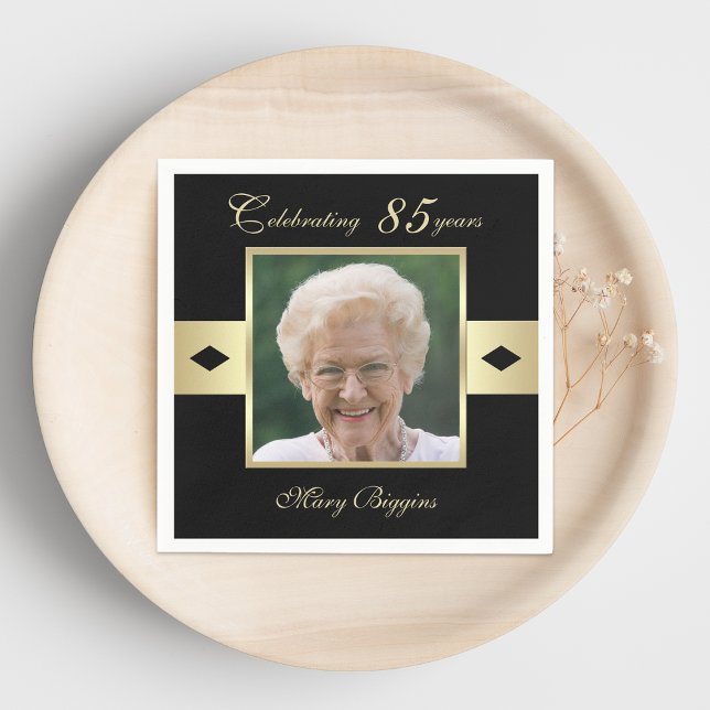 Guardanapo De Papel Foto da Festa de aniversário 85 no papel preto (Criador carregado)