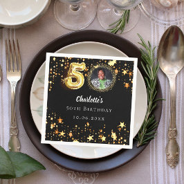 Guardanapo De Papel Foto das estrelas douradas pretas do 50º aniversár