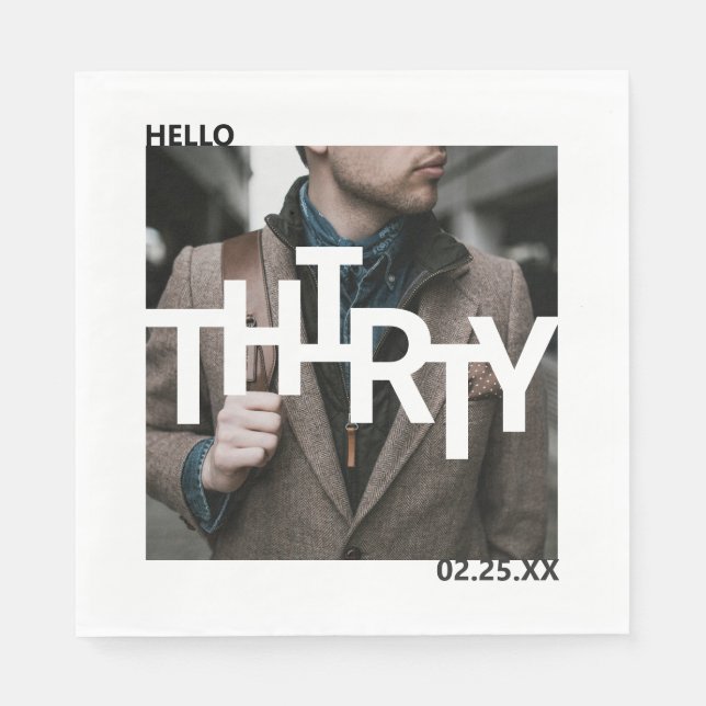 Guardanapo De Papel Foto de aniversário de 30 anos moderno (Frente)