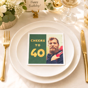 Guardanapo De Papel foto de aniversário de 40 anos balões verdes doura