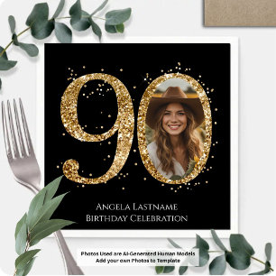 Guardanapo De Papel Foto de Aniversário de 90 anos com Brilho Dourado