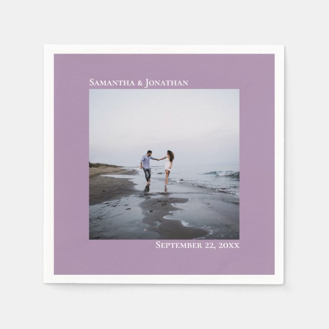 Guardanapo De Papel Foto de Casamento de Lavandas Moderna da Elegância (Frente)