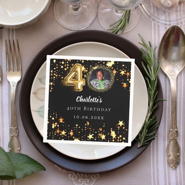 Guardanapo De Papel foto de estrelas aniversário de 40 anos preto dour (Criador carregado)