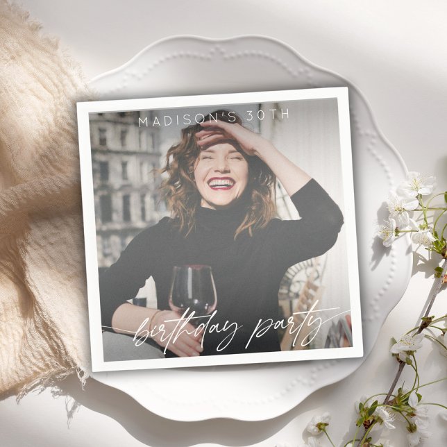 Guardanapo De Papel Foto de Festa de aniversário de Script Moderno (Criador carregado)