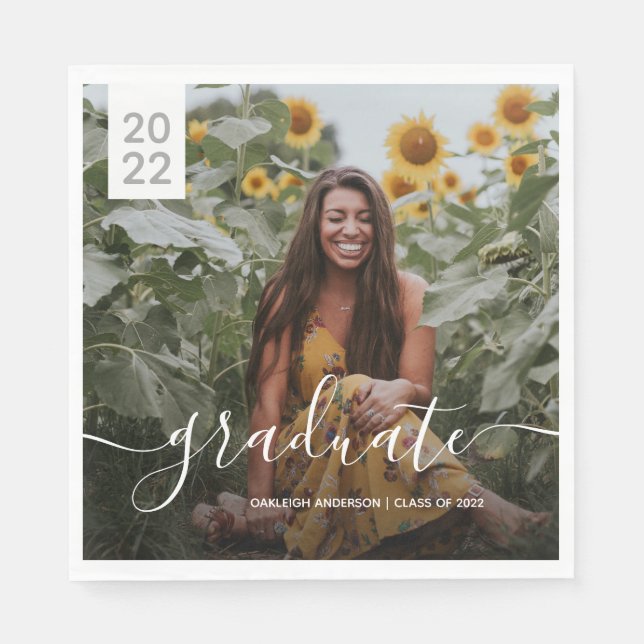 Guardanapo De Papel Foto de Graduação de Script Simples (Frente)