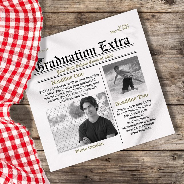 Guardanapo De Papel Foto de Graduação Fatos Legal Modernos Jornal (Graduation newspaper custom napkin)