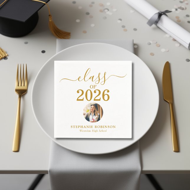Guardanapo De Papel Foto de Gradução da Turma de 2026 em Grafia Dourad (Criador carregado)