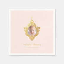 Foto de Menina de Batismo Rosa Cruz de Ouro Falso 