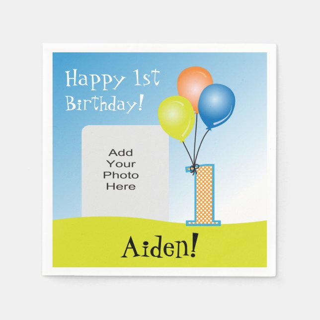 Guardanapo De Papel Foto de primeiro aniversario para Criança de Balõe (Frente)