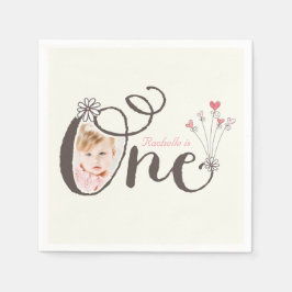 Guardanapo De Papel Foto de primeiro aniversario Whimsical One Pink Ba