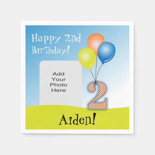 Guardanapo De Papel Foto de segundo aniversário para Criança de Balões (Frente)