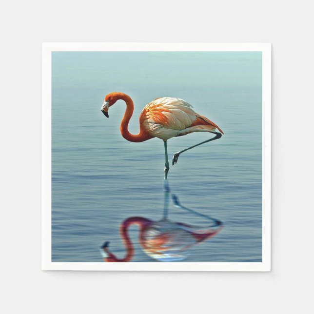 Guardanapo De Papel Foto de vida selvagem com reflexo rosa de flamingo (Frente)