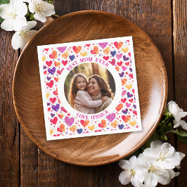 Guardanapo De Papel Foto do Dia de as mães Colorida Watercolor Hearts