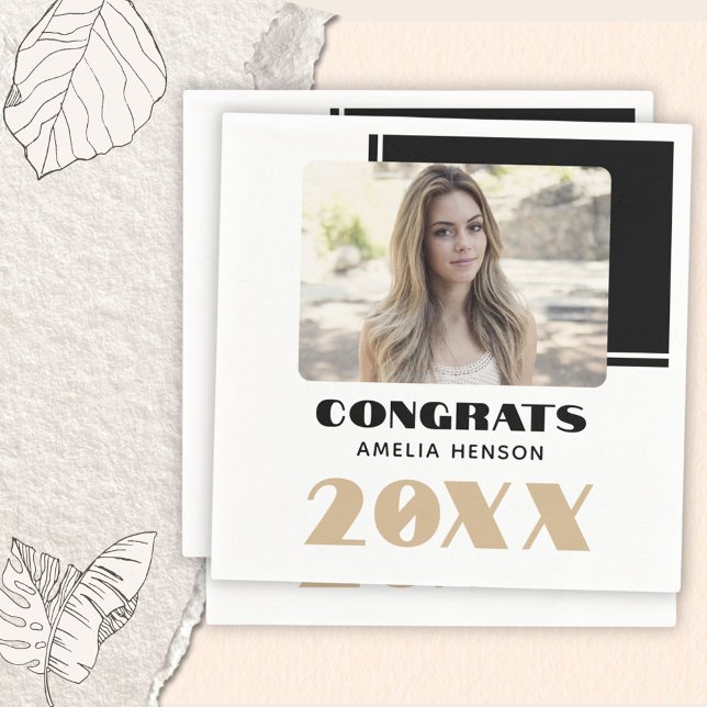 Guardanapo De Papel Foto do Formando de Parabéns Brancos Modernos (Criador carregado)