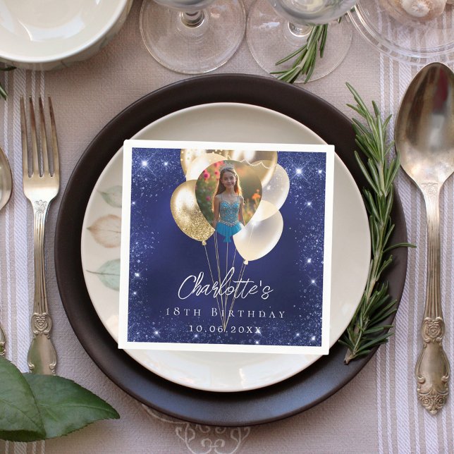 Guardanapo De Papel Foto dos balões de ouro azul-marinho de aniversári (Criador carregado)
