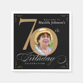 Guardanapo De Papel Foto Dourada Elegante de Caligrafia de Aniversário