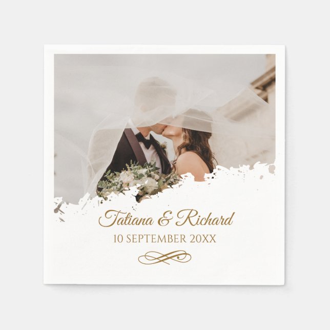 Guardanapo De Papel Foto Elegante Casamento Dourado de Script Napkins (Frente)
