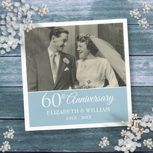 Guardanapo De Papel Foto Elegante de Casamento de 60 anos Diamante (60th Anniversary Wedding Photo Elegant Diamond Napkins)