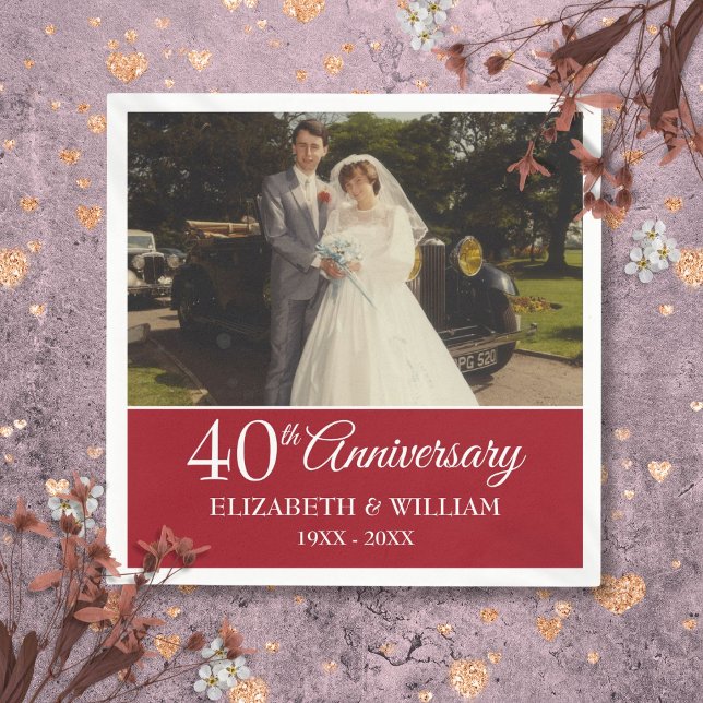 Guardanapo De Papel Foto Elegante Ruby do Casamento de 40 anos (40th Anniversary Wedding Photo Elegant Ruby Napkins)
