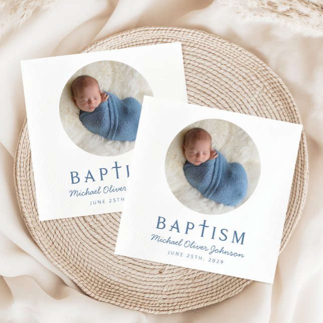 Guardanapo De Papel Foto Moderna Blue Cross Boy Baptism (Modern Photo Blue Cross Boy Baptism Napkins)