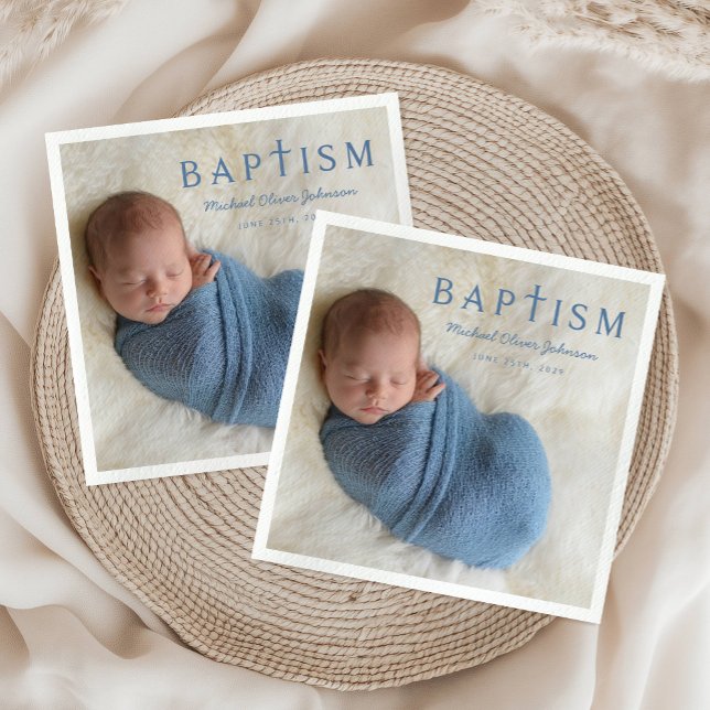 Guardanapo De Papel Foto Moderna, Cristo Religioso (Modern Photo Religious Cross Boy Baptism Napkins)