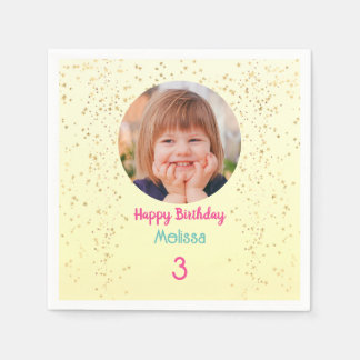 Guardanapo De Papel Foto/nome/idade Feliz dia B, Dourada Estrelas Yel