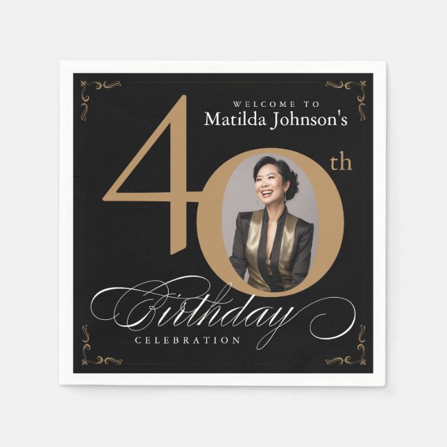 Guardanapo De Papel Foto personalizada da caligrafia Dourada aniversár (Frente)