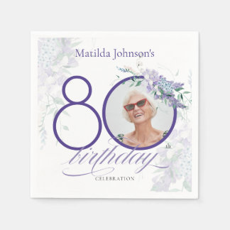 Guardanapo De Papel Foto personalizada de Aniversário de 80 Roxo