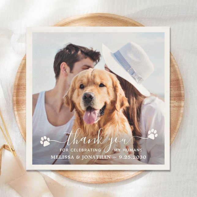 Guardanapo De Papel Foto personalizada de casamento de cães - Obrigado (Criador carregado)