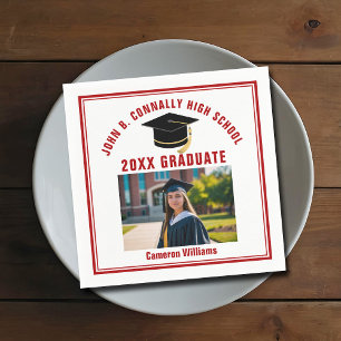 Guardanapo De Papel Foto Personalizada de Graduado Vermelho 2026 Festa