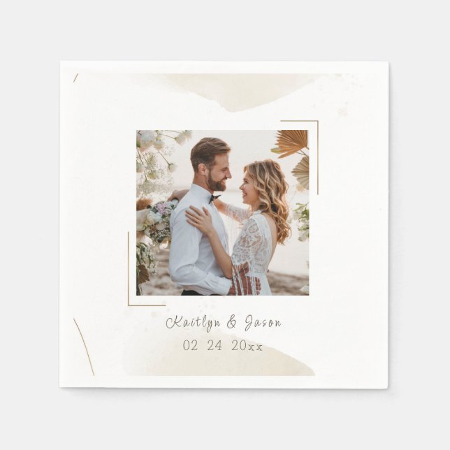 Guardanapo De Papel Foto Personalizada Mínima de Chic Casada (Frente)