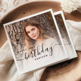 Guardanapo De Papel Foto Personalizada Preto Script Aniversário de 18 