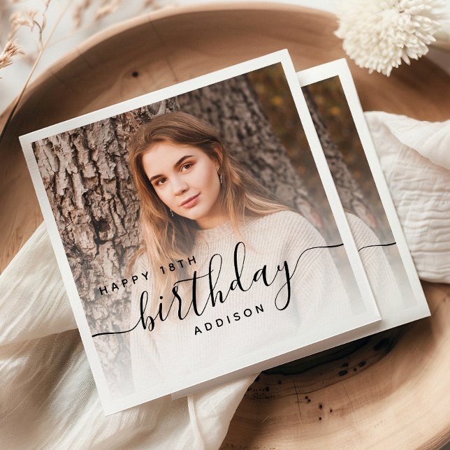 Guardanapo De Papel Foto personalizada - Script preto 18º aniversário (Criador carregado)