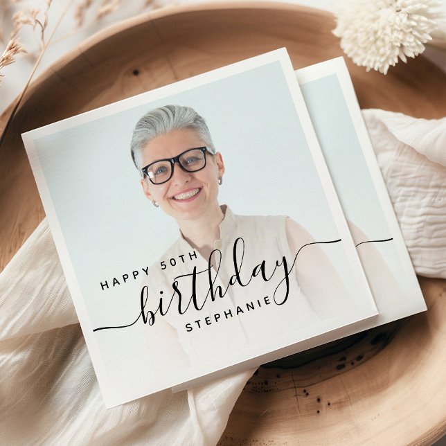 Guardanapo De Papel Foto personalizada - Script preto 50º aniversário (Criador carregado)