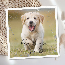 Guardanapo De Papel Foto personalizada Silver Glitter Stars Pet Dog An