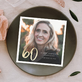 Guardanapo De Papel Foto preta e Dourada do 60º aniversário moderno