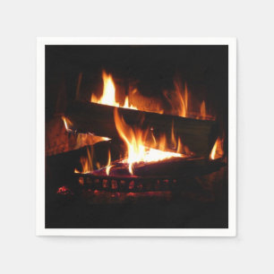Guardanapo De Papel Fotografia da cena de inverno quente em lareira