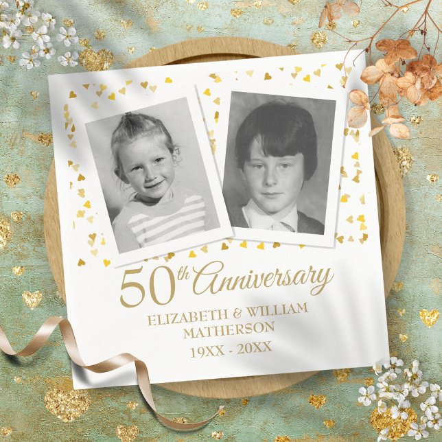 Guardanapo De Papel Fotos de infância do aniversário de casamento do O (50th Golden Wedding Anniversary Childhood Photos Napkins)