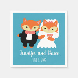 Guardanapo De Papel Fox Bride Groom Casando Turquesa Azul Personalizar