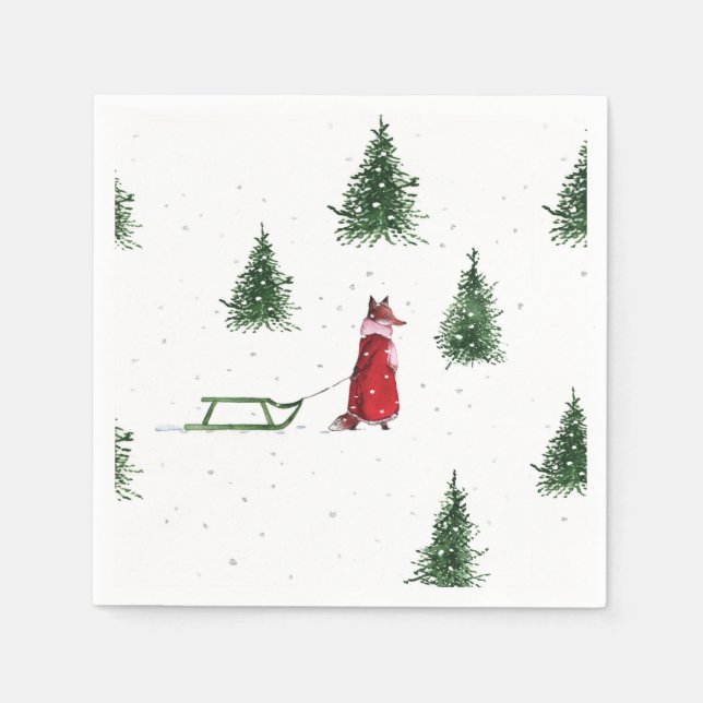 Guardanapo De Papel Fox Snow Winter Christmas — Ilustração (Frente)