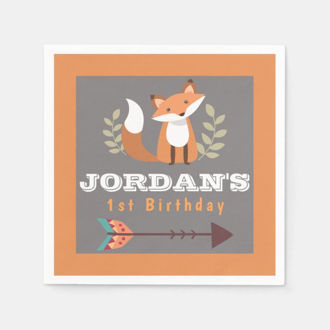 Guardanapo De Papel Fox Woodland Forest Critters Boho Aniversário de c (Frente)