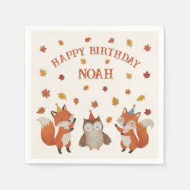 Guardanapo De Papel Foxes and Owl Woodland Fall Kids Birthday Party