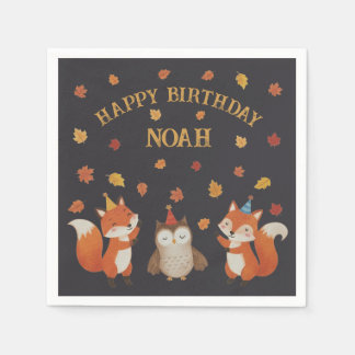 Guardanapo De Papel Foxes and Owl Woodland Fall Kids Birthday Party