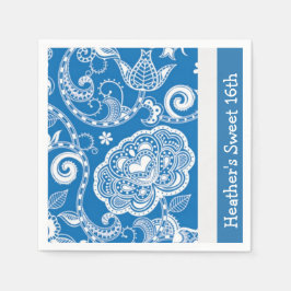 Guardanapo De Papel Fração Floral Azul Personalizada Napkins