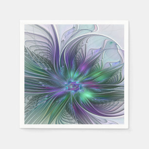 Guardanapo De Papel Fractal Abstrato de Arte Verde Roxo