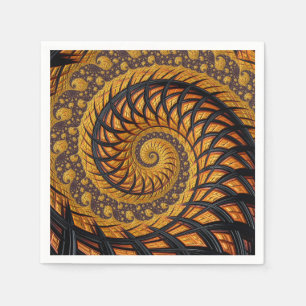 Guardanapo De Papel Fractal Espiral abstrato preto e Dourado