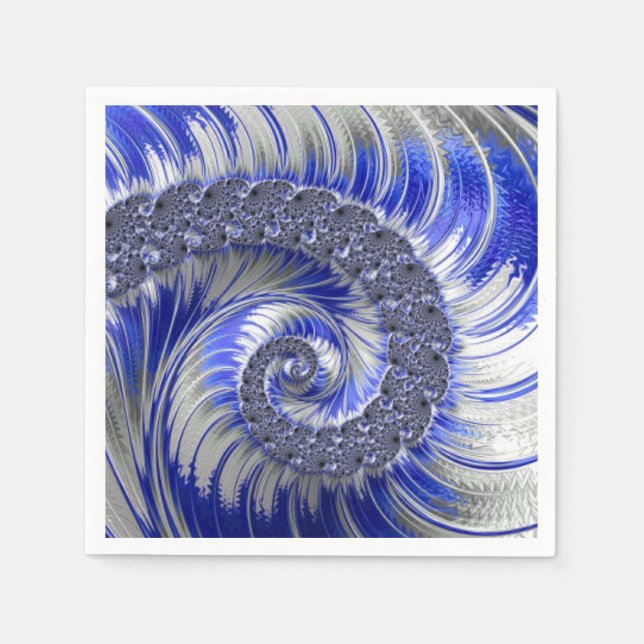Guardanapo De Papel Fractal Espiral Branco da Cinza Azul Moderna (Frente)