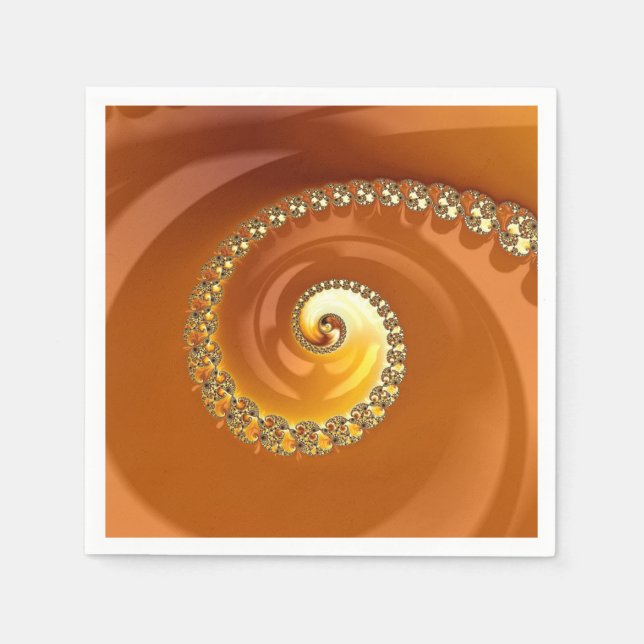 Guardanapo De Papel Fractal Espiral Gradiente Laranja Dourado abstrato (Frente)